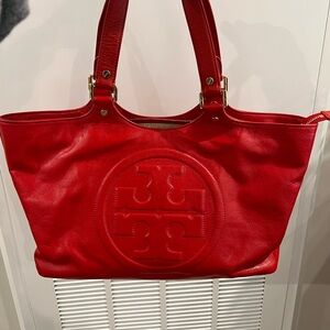 Tory Burch Red Leather Tote Bag